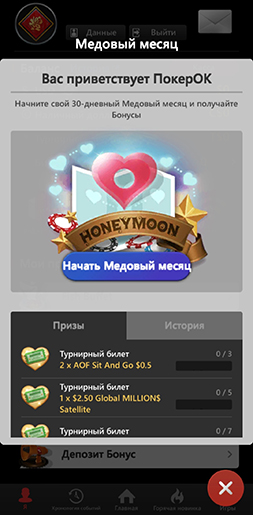 Описание бонусной программы «Медовый месяц» в ПокерОК