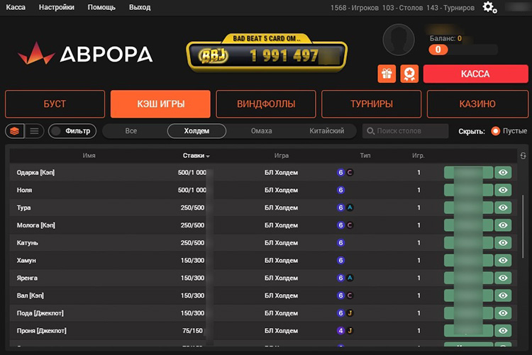 Ассортимент кеш-столов